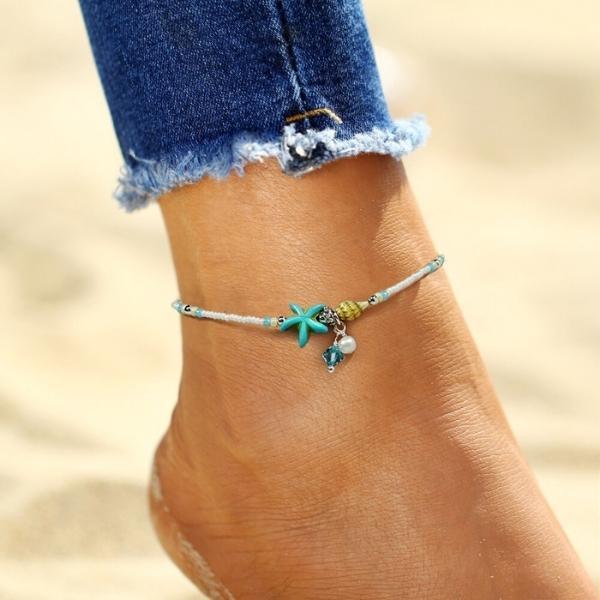 Pulsera de Tobillo de Estrella y Concha con Piedras Naturales