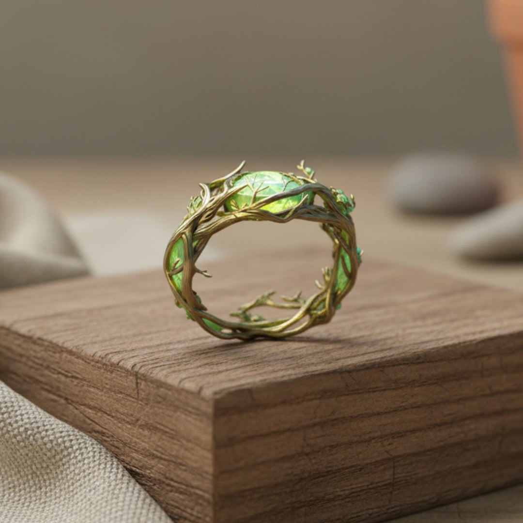 Anillo de Ópalo Verde Naturaleza
