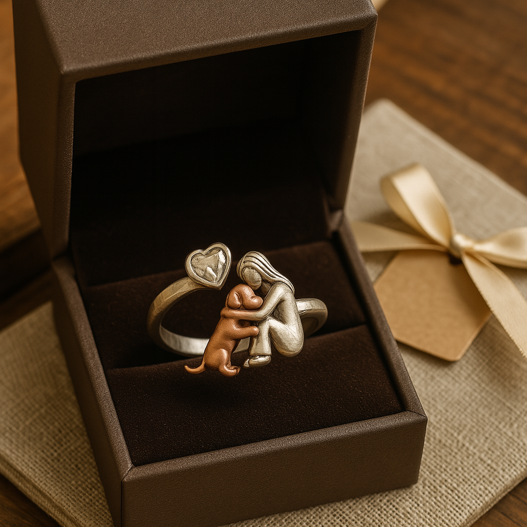 Anillo de Perro Hecho a Mano en Plata de Ley 925 con Zirconia en Forma de Corazón