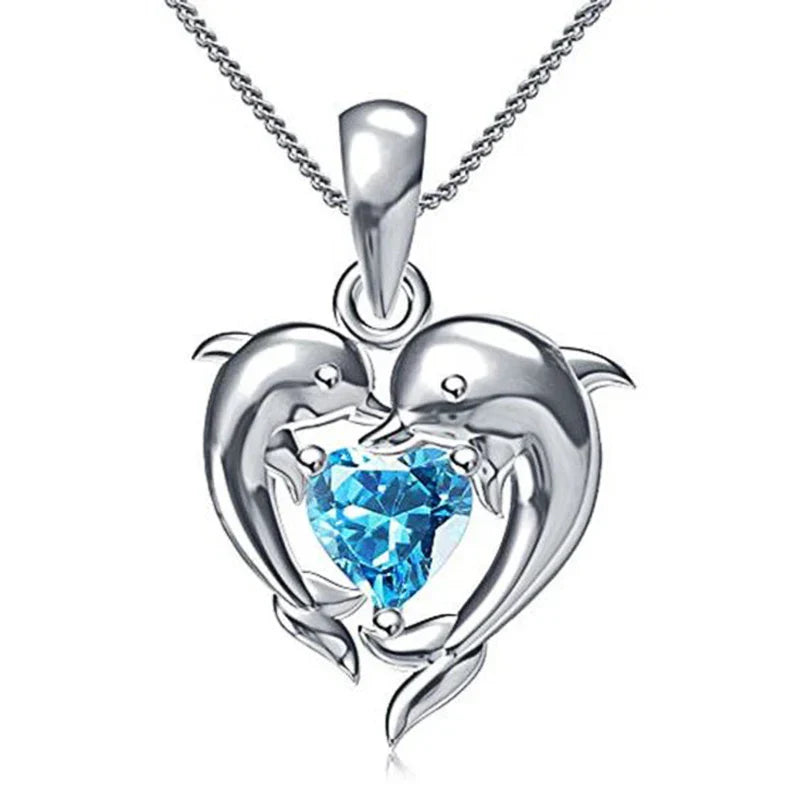Collar de Amor de Delfín con Corazón Azul