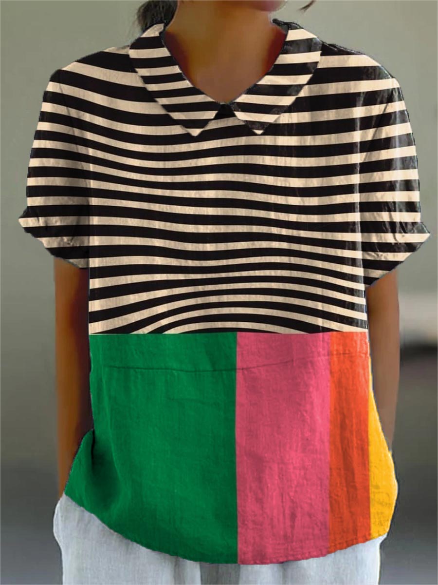 Eva | Camisa de Rayas Bold y Bloques de Color