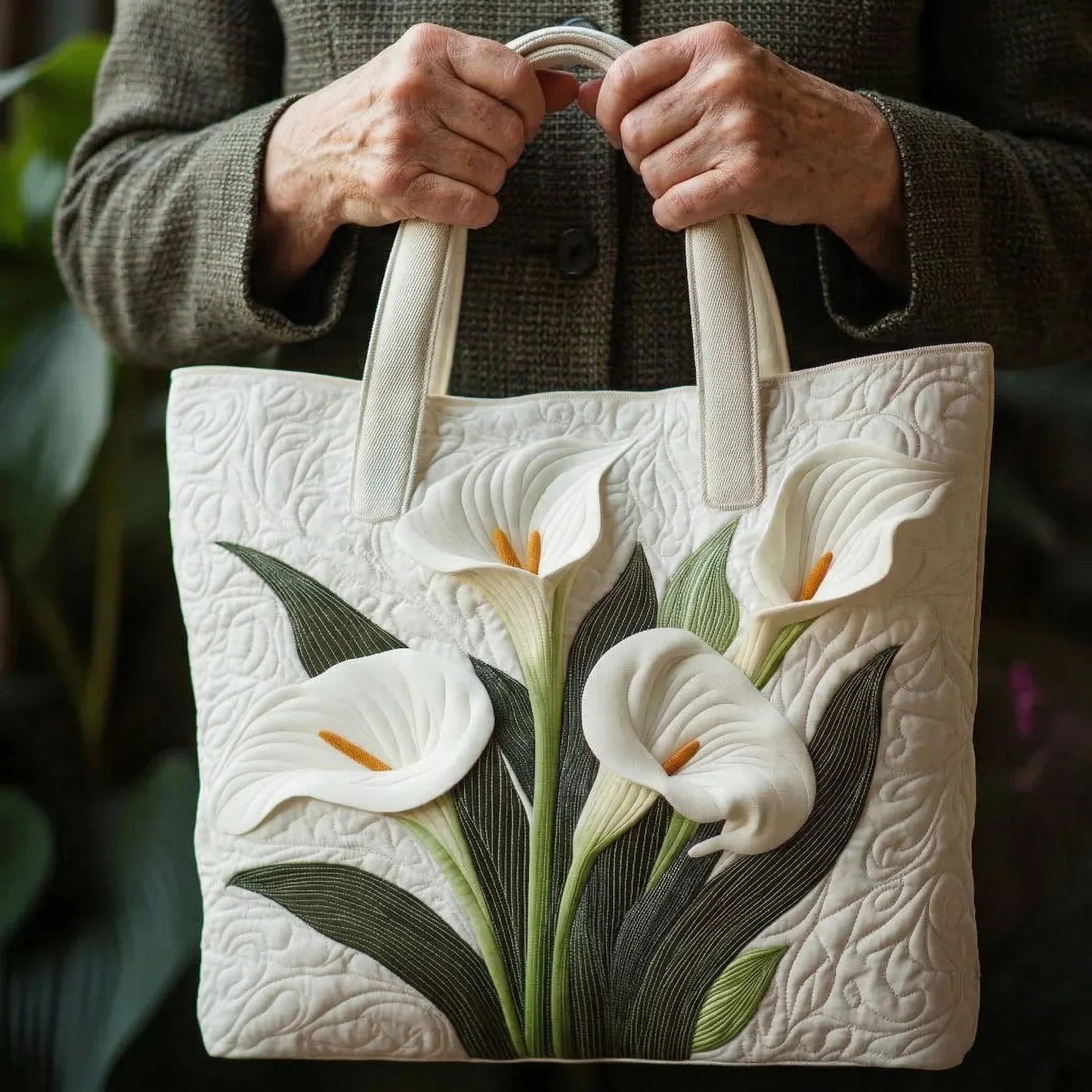 Bolso Artisanal Acolchado - Lirios Blancos
