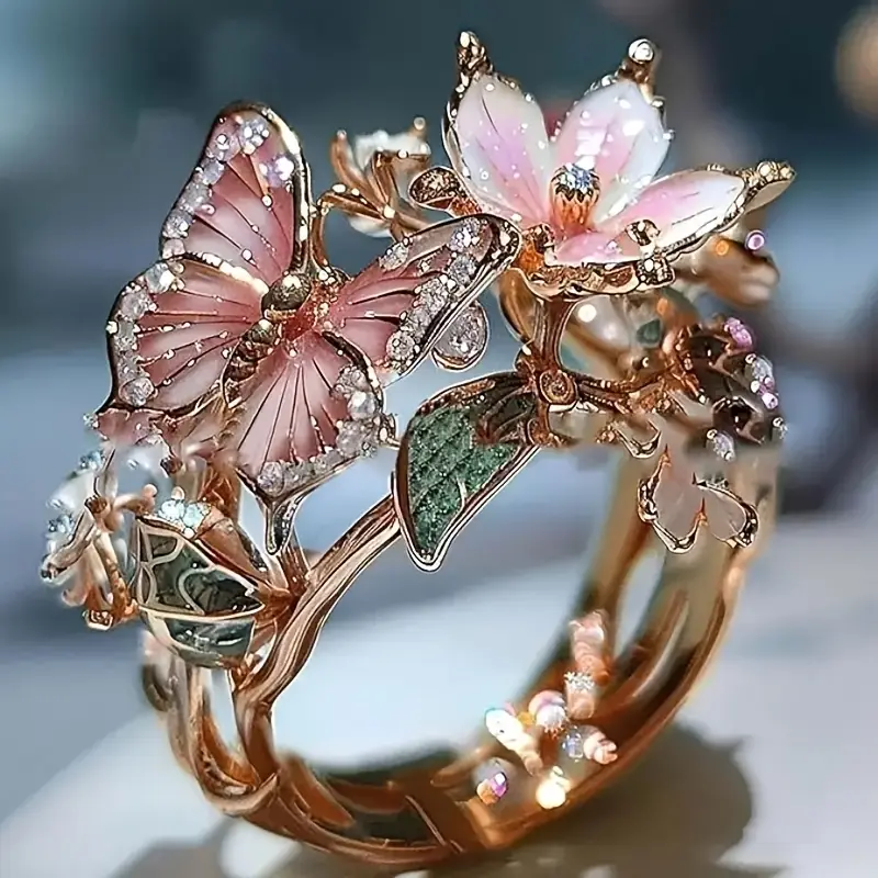 Anillo de zirconia en forma de mariposa Nature Bright