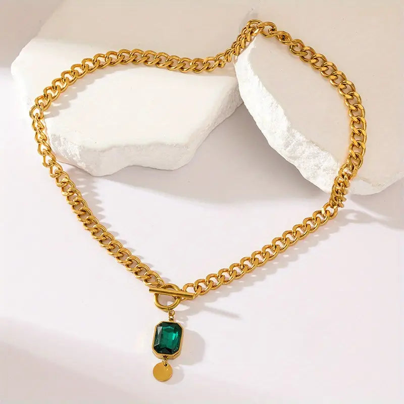 Collar Colgante de Esmeralda con Cadena Gruesa | Oro