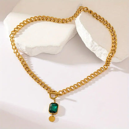 Collar Colgante de Esmeralda con Cadena Gruesa | Oro