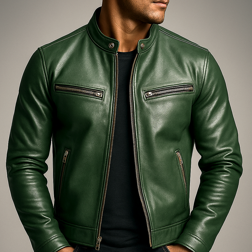 Jaromir - Chaqueta de Cuero Vintage con Cremallera