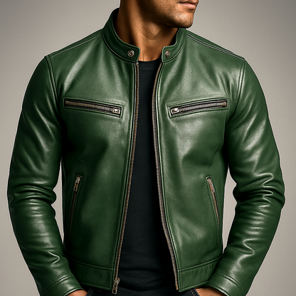 Jaromir - Chaqueta de Cuero Vintage con Cremallera