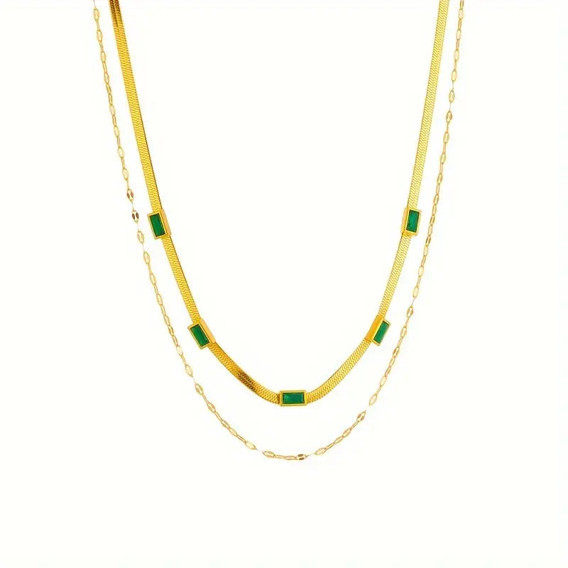 Collar Retro de Doble Capa con Gemas Sorella | Oro