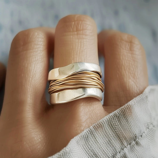 Anillo de hilo de plata dorada