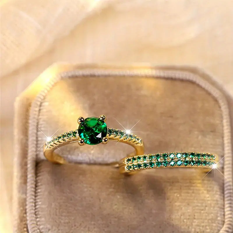 Set de Anillos Duo de Esmeralda Serena | Oro
