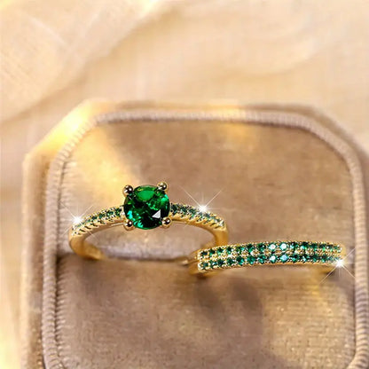 Set de Anillos Duo de Esmeralda Serena | Oro