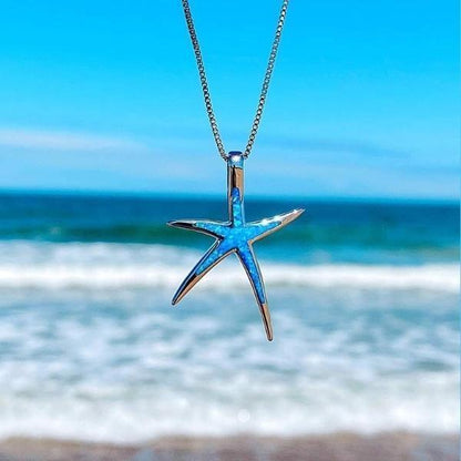 Collar de Estrella de Mar en Ópalo Azul y Plata