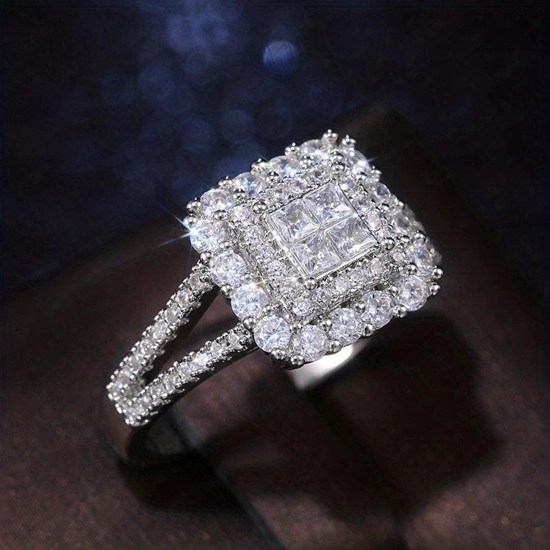 Anillo de Boda de Zirconia en Forma Cuadrada