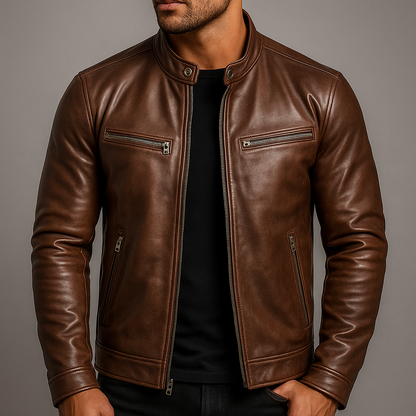 Jaromir - Chaqueta de Cuero Vintage con Cremallera