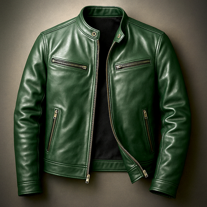 Jaromir - Chaqueta de Cuero Vintage con Cremallera