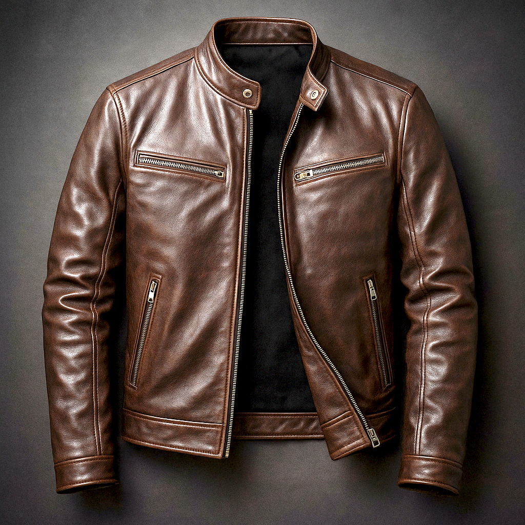 Jaromir - Chaqueta de Cuero Vintage con Cremallera