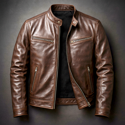 Jaromir - Chaqueta de Cuero Vintage con Cremallera