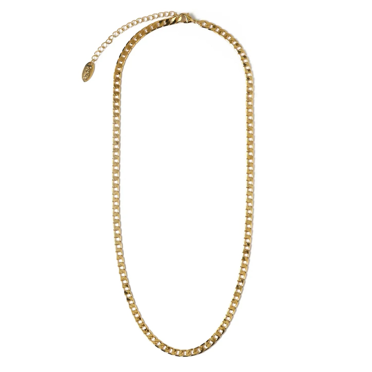Collar Cadena Curb de Eslabones Planos | Oro Blanco