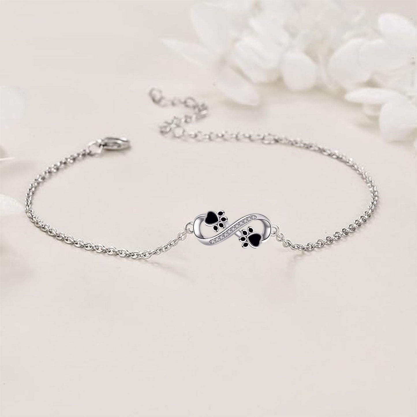 Pulsera de Pata de Mascota con Símbolo Infinito y Zirconia