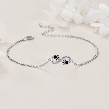 Pulsera de Pata de Mascota con Símbolo Infinito y Zirconia