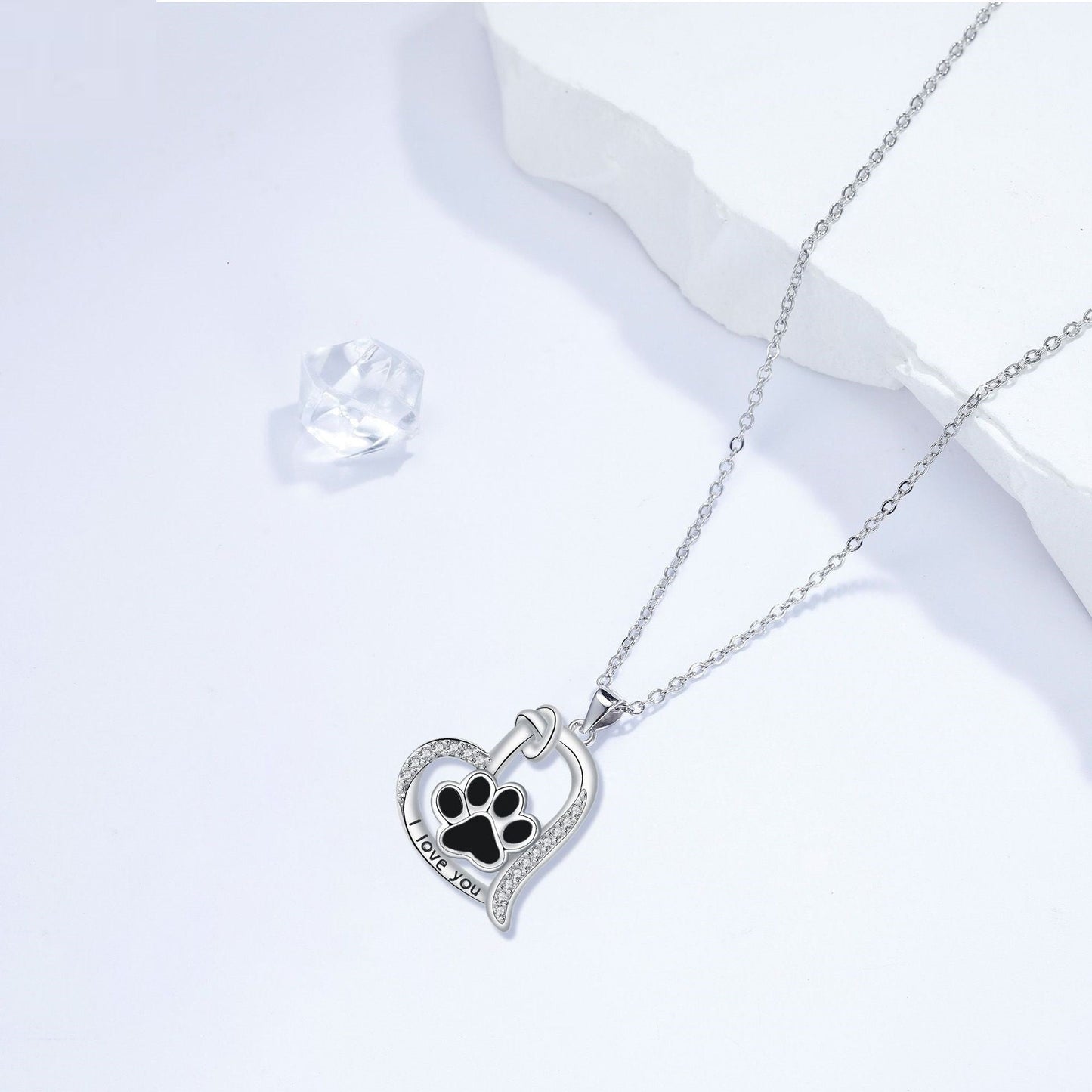 Collar de Huella de Pata de Perro en Forma de Corazón con Zirconia