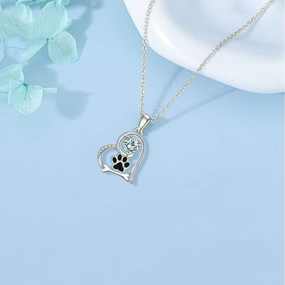Collar de Huella de Pata y Hueso de Perro Hecho a Mano con Zirconia