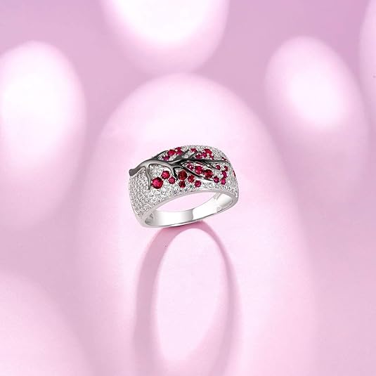 Anillo Árbol Florido de Rubí | Oro Blanco