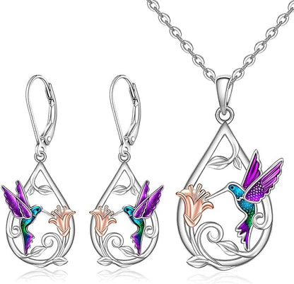Collar de Colibrí para Mujer con Pendientes de Regalo