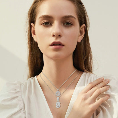 Set de Collar Inicial de Letra Pavé | Oro Blanco