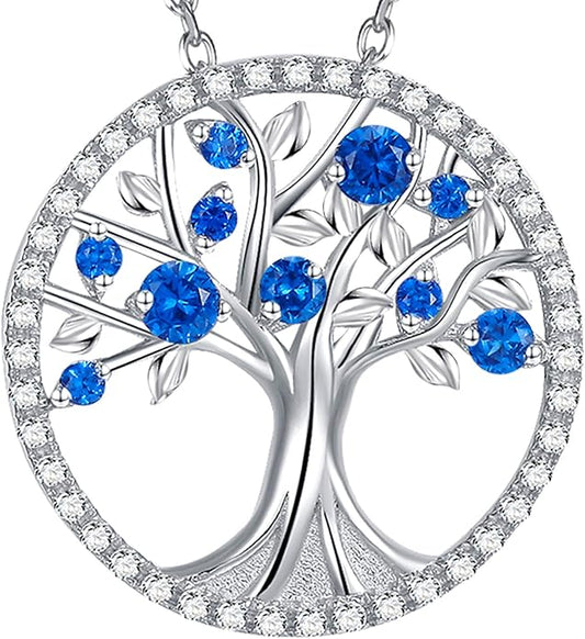 Collar de zafiro Árbol de la Vida | Oro Blanco