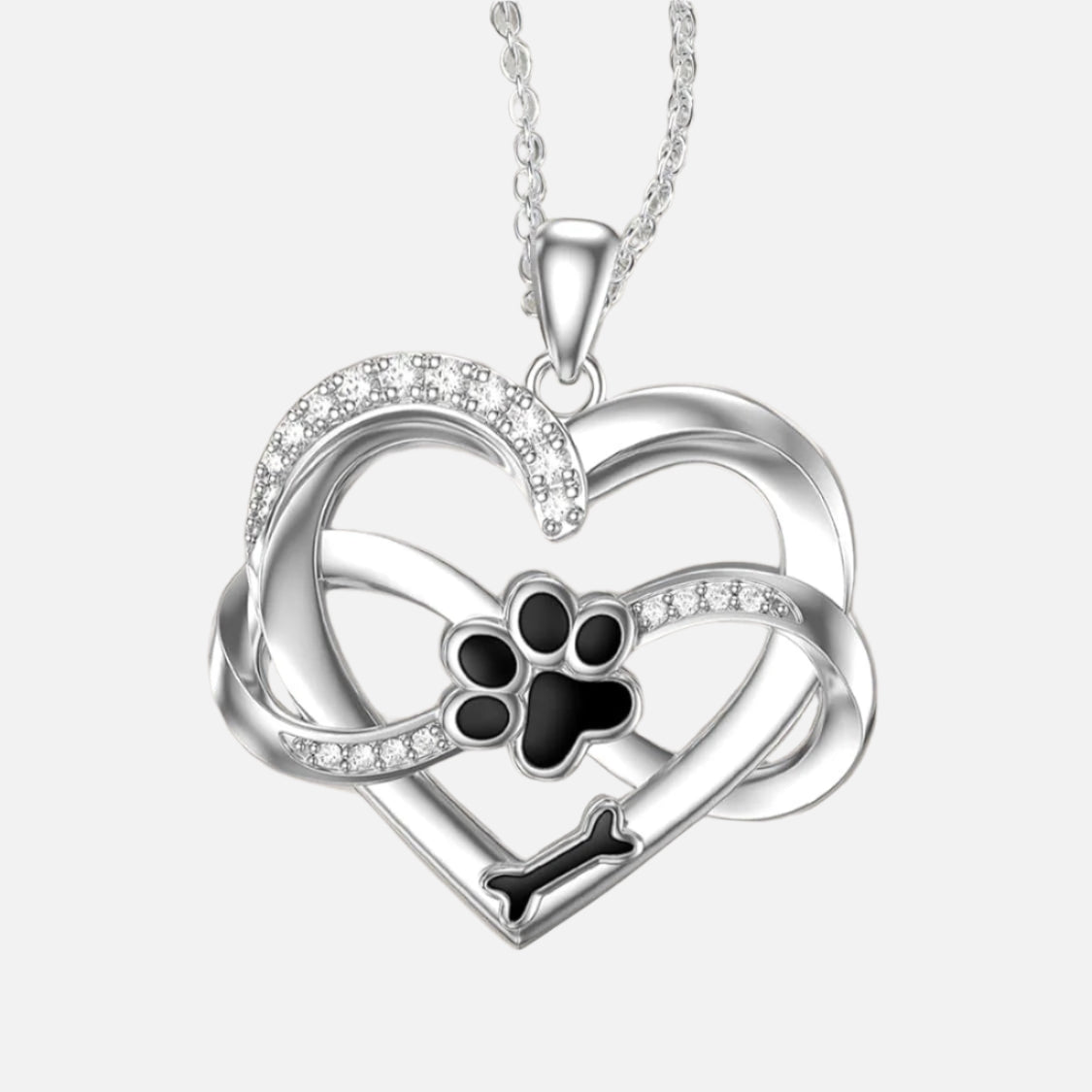 Collar de Infinito, Corazón y Pata en Plata de Ley 925 con Zirconia