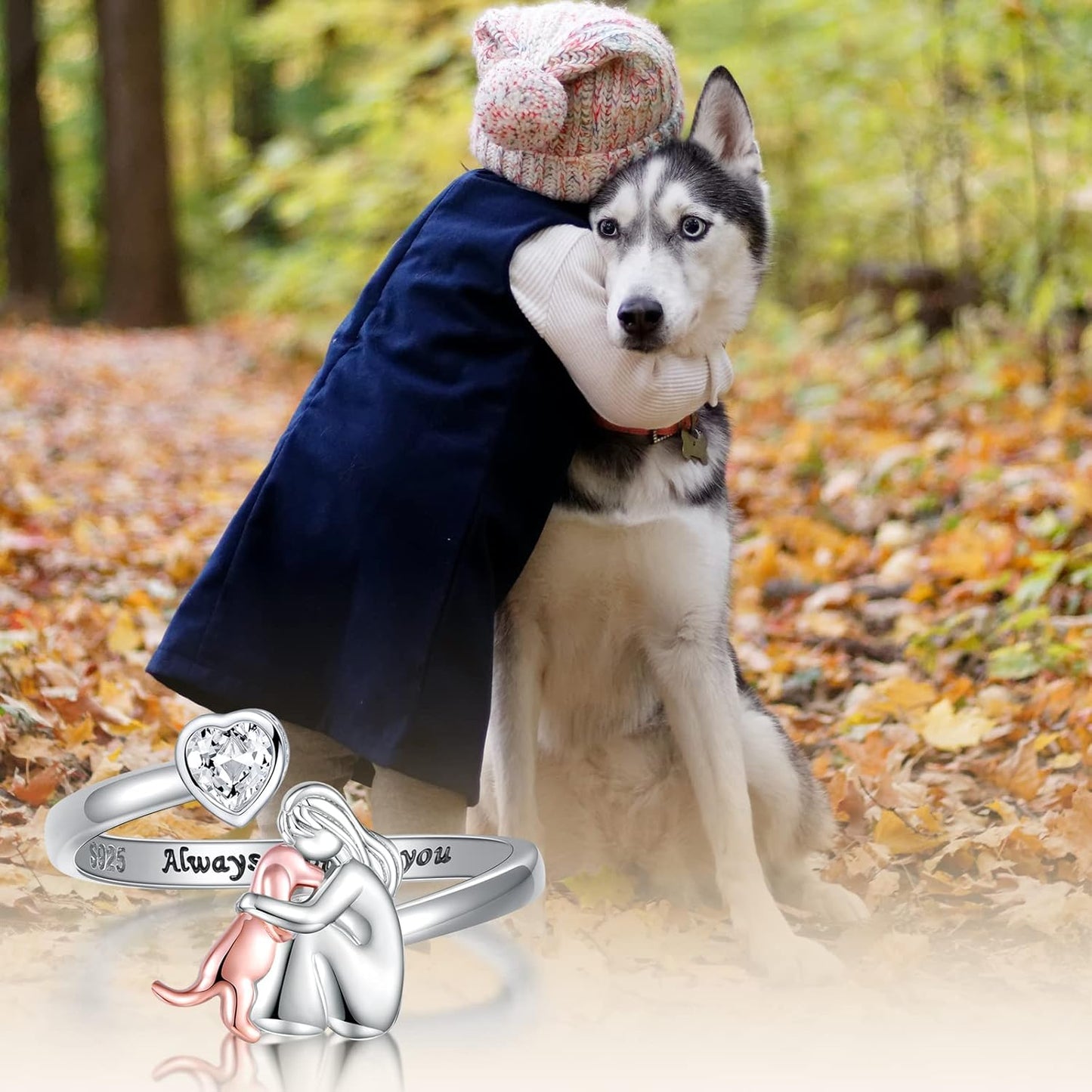 Anillo Ajustable de Perro en Plata de Ley 925 con Zirconia