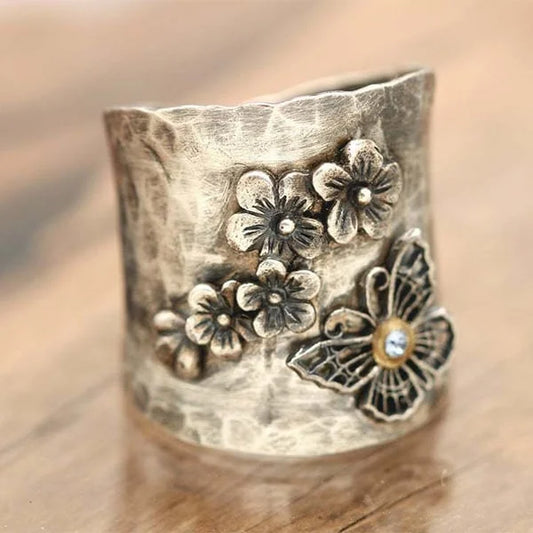Anillo de Banda Ancha de Abeja, Flor y Mariposa