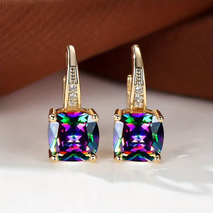 Pendientes de aro de piedra de zafiro místico | Oro