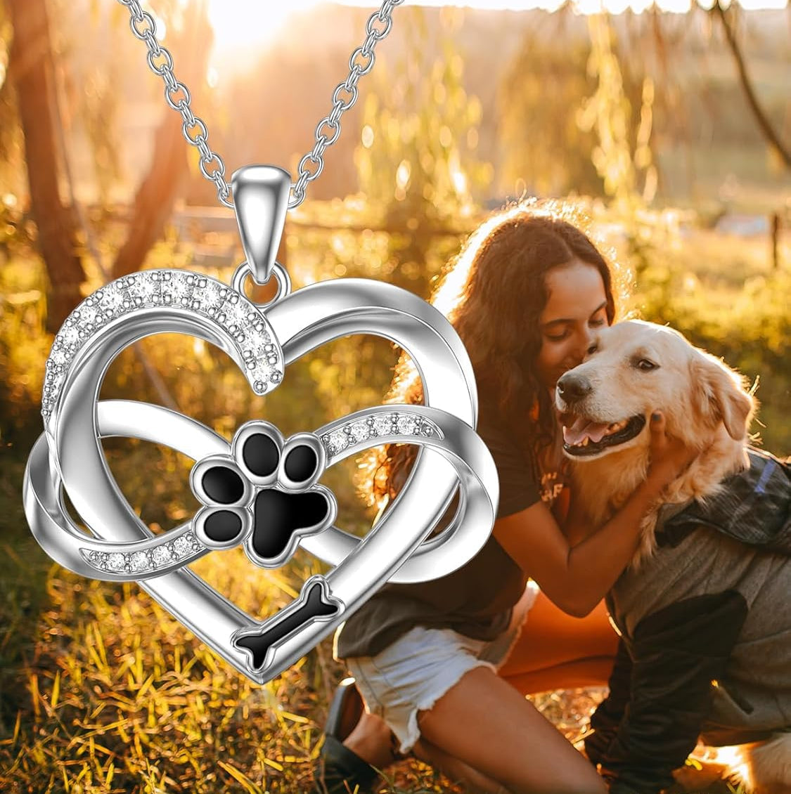 Collar de Infinito, Corazón y Pata en Plata de Ley 925 con Zirconia