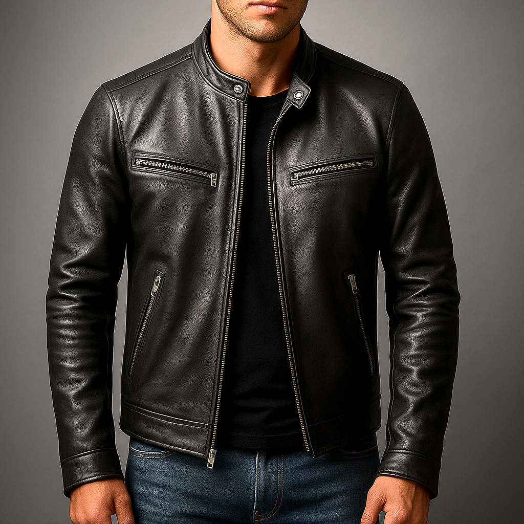Jaromir - Chaqueta de Cuero Vintage con Cremallera