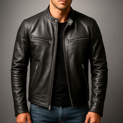 Jaromir - Chaqueta de Cuero Vintage con Cremallera