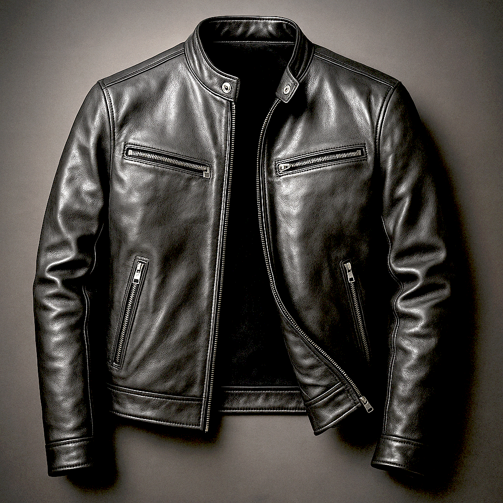 Jaromir - Chaqueta de Cuero Vintage con Cremallera