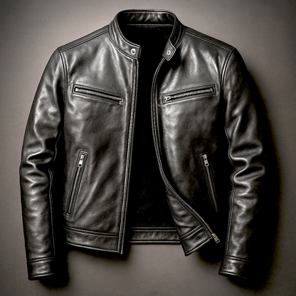 Jaromir - Chaqueta de Cuero Vintage con Cremallera