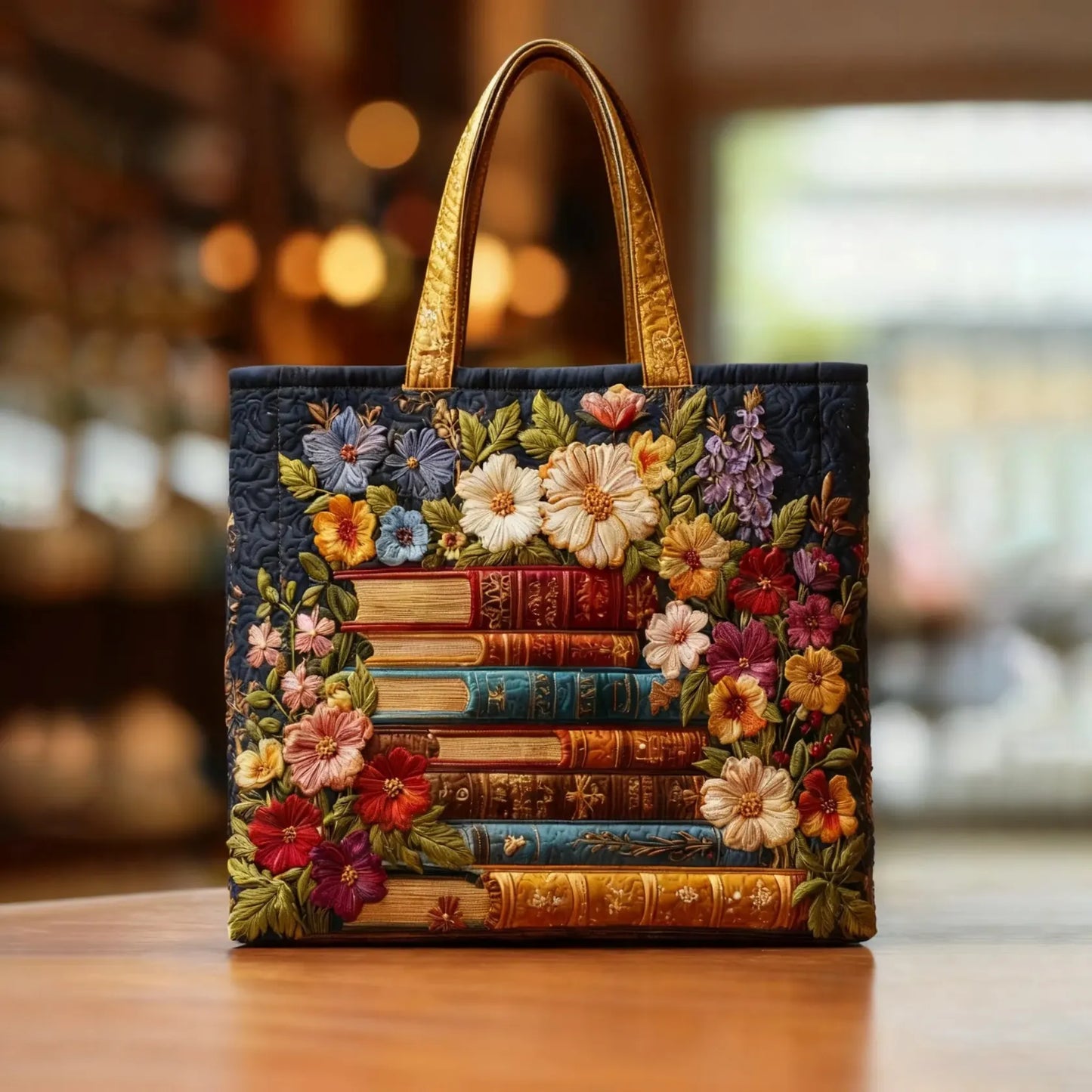 Bolso Artesanal - Impreso Floral y Libros