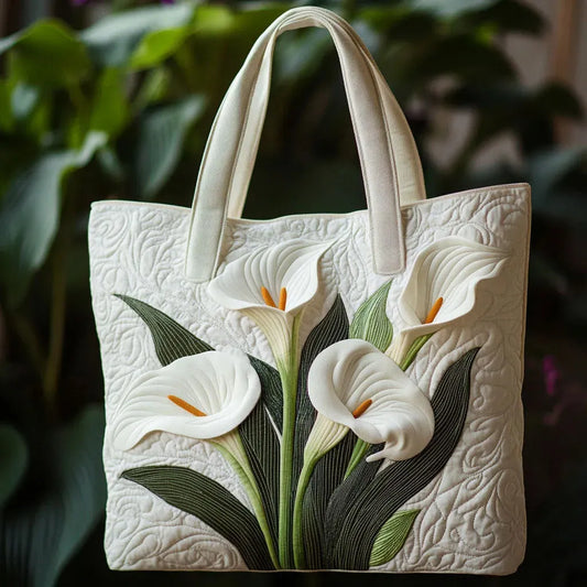 Bolso Artisanal Acolchado - Lirios Blancos