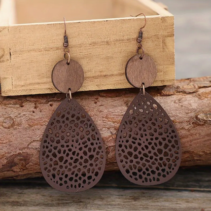 Pendientes colgantes de cuero vintage