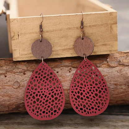 Pendientes colgantes de cuero vintage