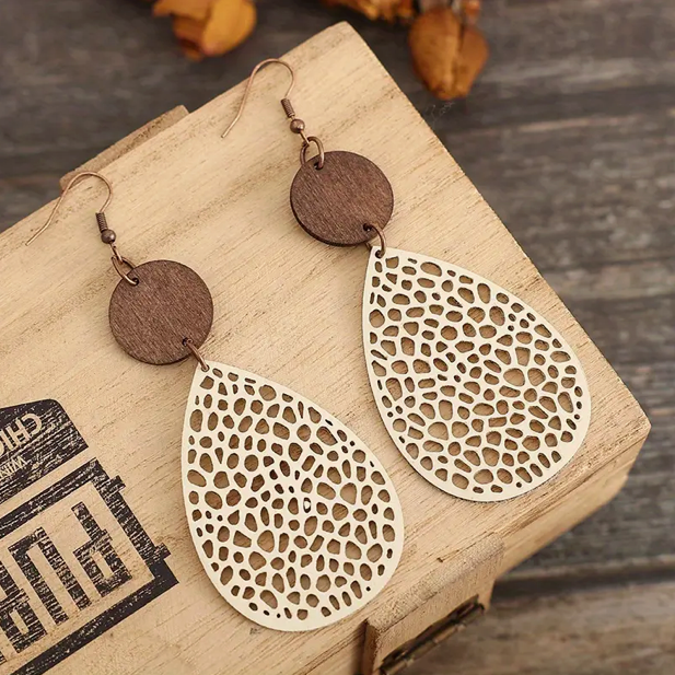 Pendientes colgantes de cuero vintage