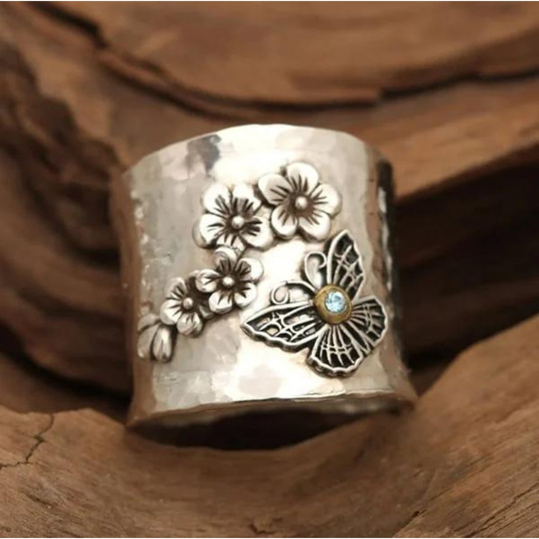 Anillo de Banda Ancha de Abeja, Flor y Mariposa