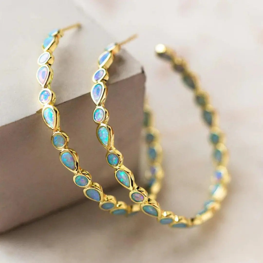 Pendientes de oro ópalo azul vintage