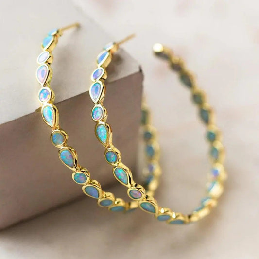 Pendientes de oro ópalo azul vintage