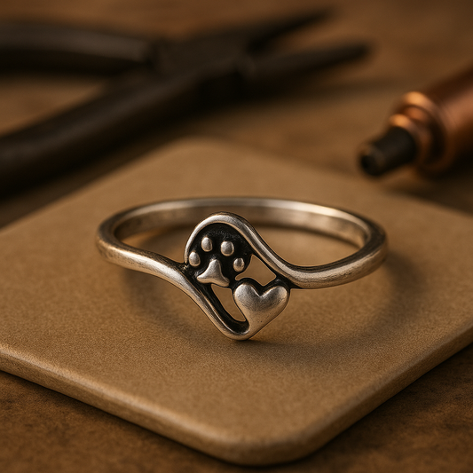 Anillo Vintage de Pata y Corazón en Plata de Ley