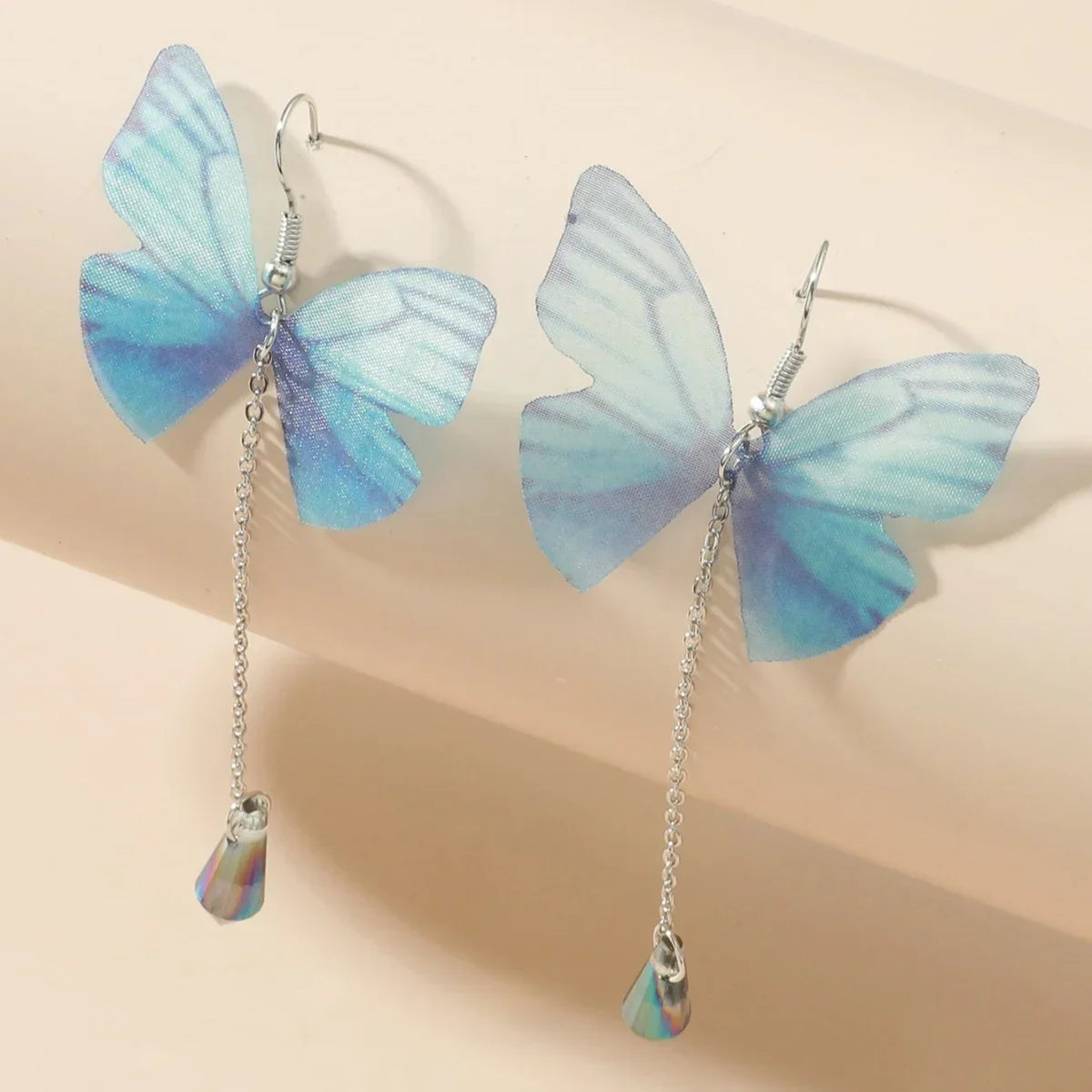 Pendientes de Cristal de Mariposa Azul con Borlas