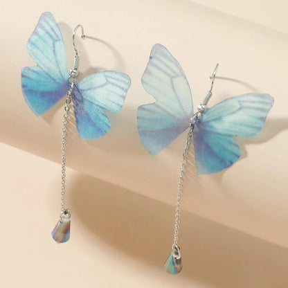 Pendientes de Cristal de Mariposa Azul con Borlas